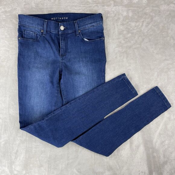 Mott & Bow Jeans Women's W26 Mid Rise Skinny Dark Wash Indigo Denim Stretch - Picture 1 of 15